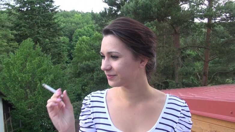 All Those Girlfriends: Carrie smoking a cigarette before seducing her pussy