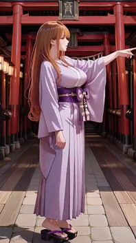 Red-haired Kimono Goddess! Kneeling Under the Sacred Torii Gate, She Adjusts Her Soaked Backless Outfit with a Shy Gaze.
