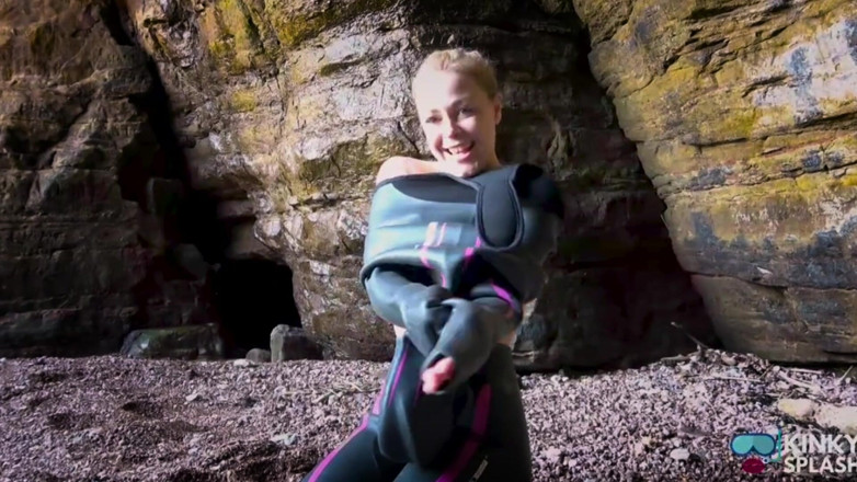 UKCuteGirl Lucy Lauren: Shiny Rubber Wetsuit Tease in Private Cave