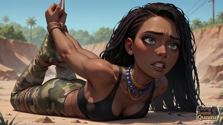 Ebony Anime Queens: Questa biriosa ragazza scura è sdraiata sulla spiaggia, pronta per un...