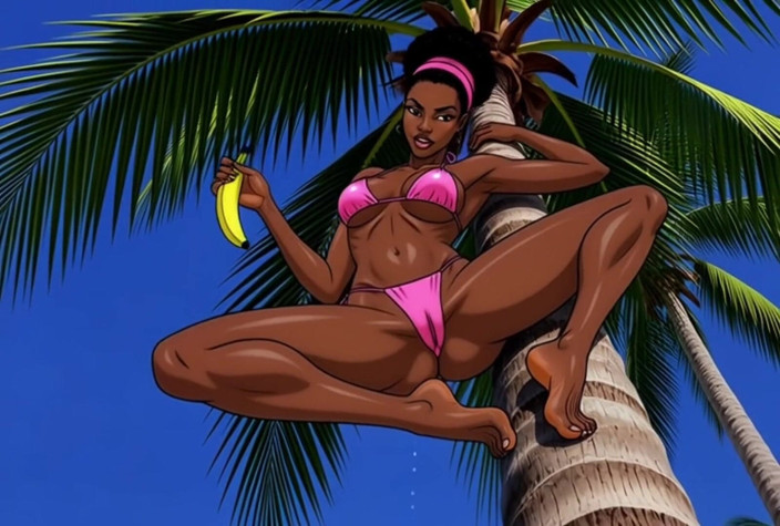 Octopussy Lovers Club: Ebony Dívka Sex na pláži. Africká holka. Karikatura. nejrajcovnější dívky...