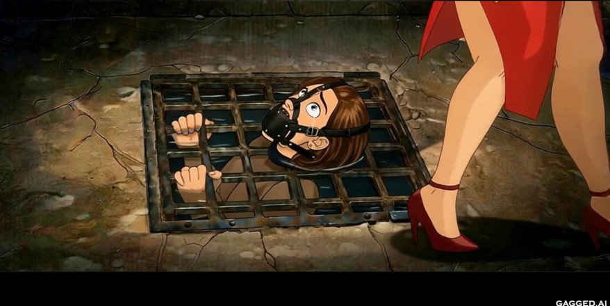Gagged AI Cartoons: Lady in Red