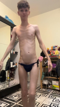 Twink in Jock Strap Showing His Work on Crochet