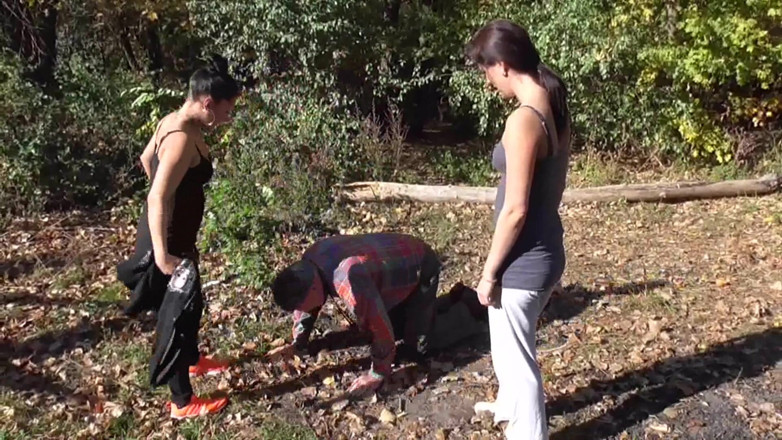 Femdom Austria: Dominant joggers walking their pet slave