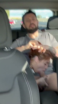 Couple Fucks in Uber Car During Traffic - Redhead Swallows Cum and Lets It Drip Out of Mouth