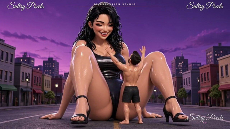 Sultry Pixels 3D: Uriașă unsă cu ulei în Turnurile cu tocuri înalte Peste un bărbat...