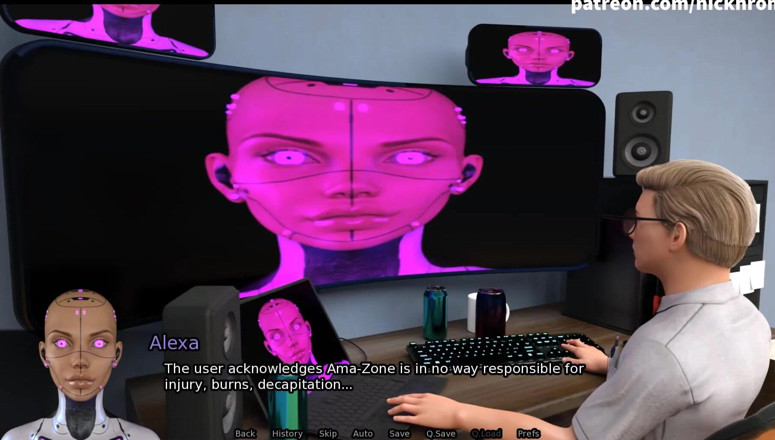 Visual Novels: Sexbot 3 - inek üniformalı orta yaşlı seksi kadın tarafından öpülüyor