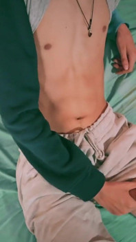 Sport Twink Magic C Jerking His Big Cock Through the Side of His Shorts