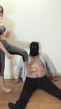 Gym Babe Dominates Fat Masked Submissive