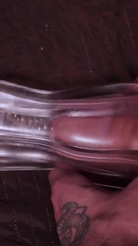Big Hairy Cock Stepdaddy Fucking a Transparent Fleshlight and Filling It with Cum