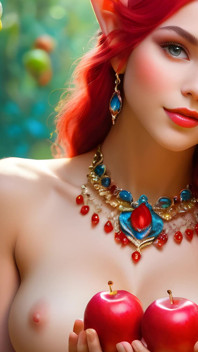 Hermosa chica elfo desnuda de grandes pechos con Acerola