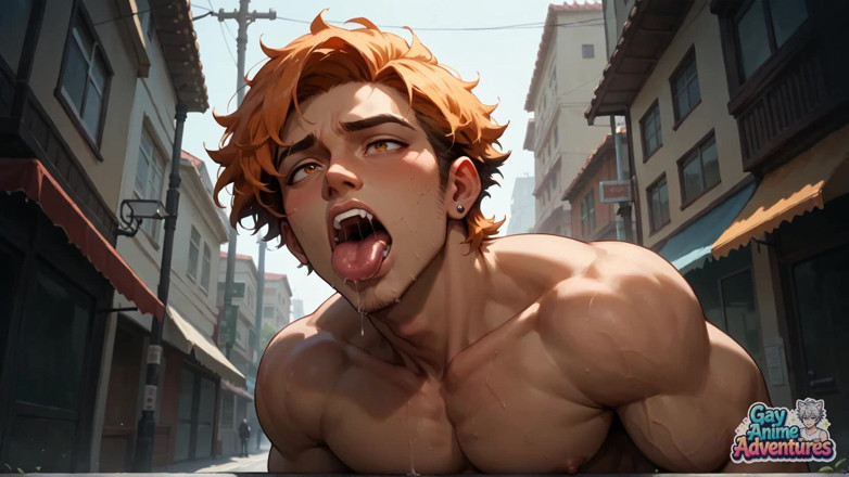 Gay Anime Adventures: Fuck, Muscle Guy's Urban Cum Fest Is Gonna Be the...
