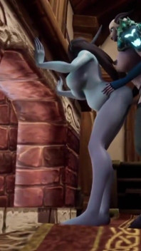 Demon transsexual fute un elf însărcinat în fața șemineului