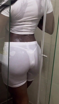See-through-the Brunette Gets Herself Wet on Purpose to Tease Me and Milk Me Dry
