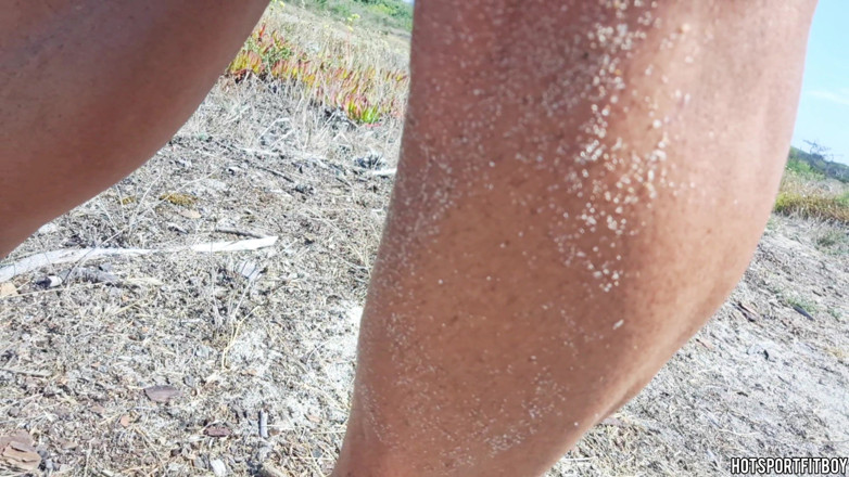 Hotsportfitboy: Masturbating My Big Cock on a Beach - Walking Excited