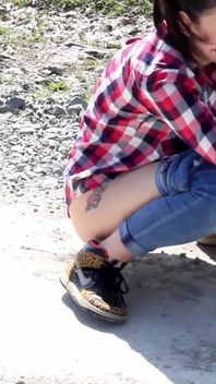 Shy Teen Pee on a Dirt Road