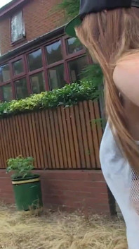 Chessie Kay shows off her natural boobs and pisses on the grass along the boulevard to be happy