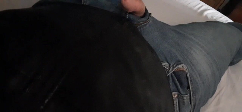 Rusty Sunnybrook: Collared Fag Cums on Leather Jacket