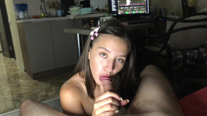 Sugary Kitty: Lovely teen girl handjob and sucking dick to get cum...