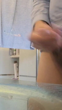 Quick Bathroom Sink Jerkoff with Huge Load of Cum