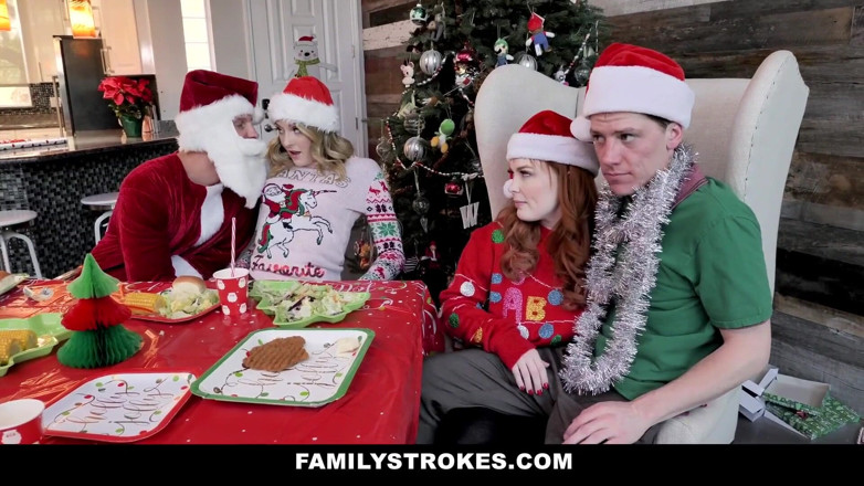 Family Strokes: 青少年和丰满的继母在圣诞假期性交