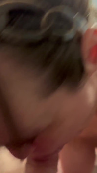 Mature Sucking the Cum Out with Her Hanging Boobs Swinging Cum in Mouth