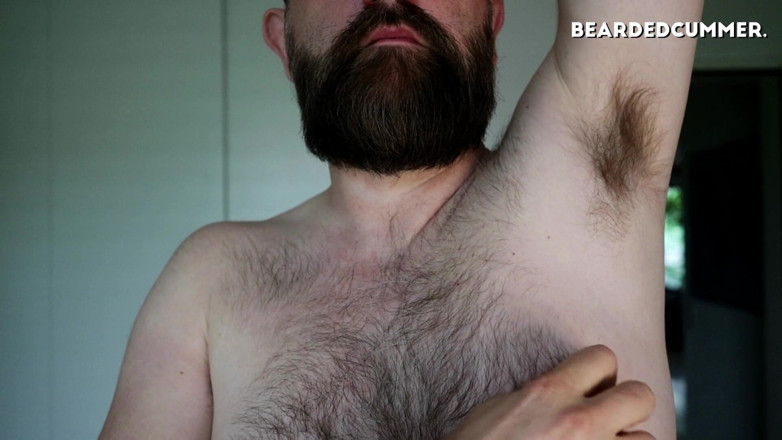 Beardedcummer: Hairy pits, chest, beard and nipple play