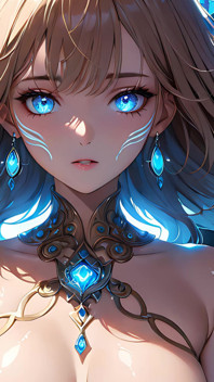 Trance de luz, una hermosa joven con marcas místicas brillantes