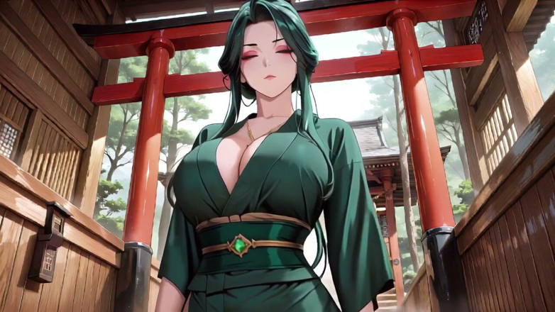 Tay Swift X: Green-haired Kimono Goddess! Private Tatami Close-up, Lazy Kneeling &amp; Chest Rubs.