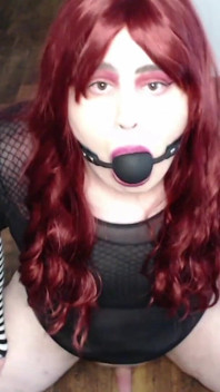 Mykella with Red Hair & Ball Gag Rides Dildo