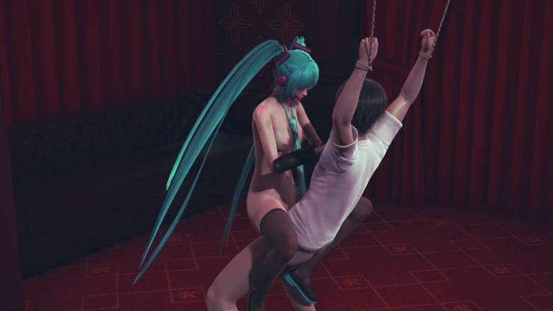 Waifu club 3D: Miku jedzie kutasa związanego faceta