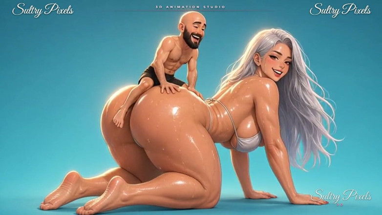 Sultry Pixels 3D: Anime giantess rambut perak di film fours pantat cowok mungil...