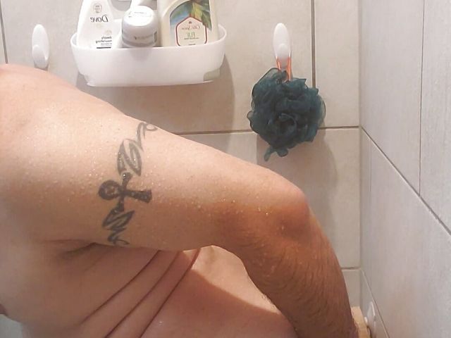 in chastity fucking 9 and 12 inch dildos in the shower, ending with ass to mouth (Kinky Aggie)