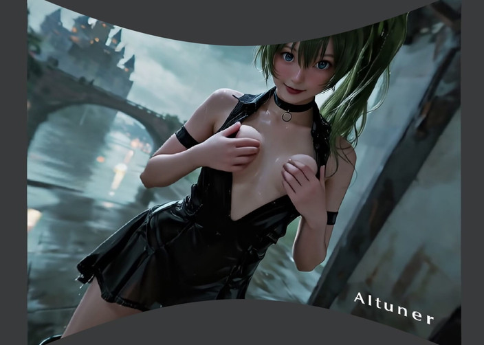 AItuner VR: [3D VR SBS] schwarzes Leder und grünes Haar. Es gibt...