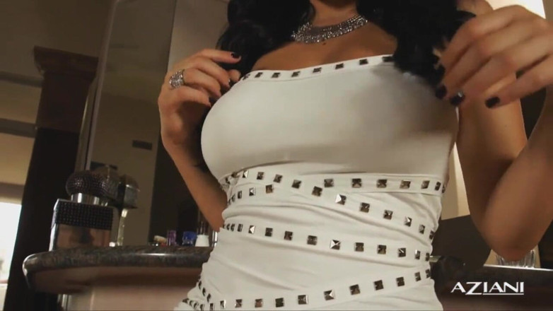 Jelena Jensen: Jelena Jensen dildos her pussy in a white dress!