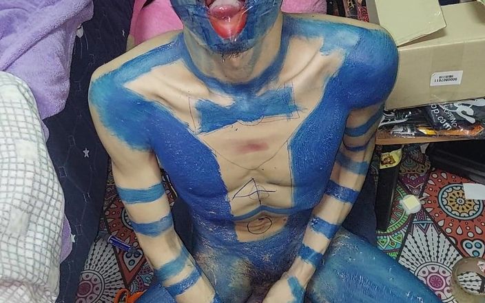 Clown likes to play with colors: Masturbating in a Painted Suit