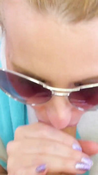 Long legs blonde Lacy Cummings POV blowjob swallow