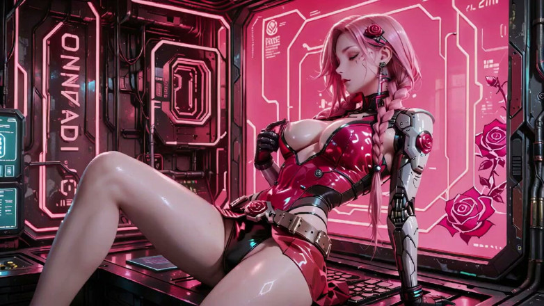 Seraphina Vale: La cameriera di cyborg dai capelli rosa si sveglia il...