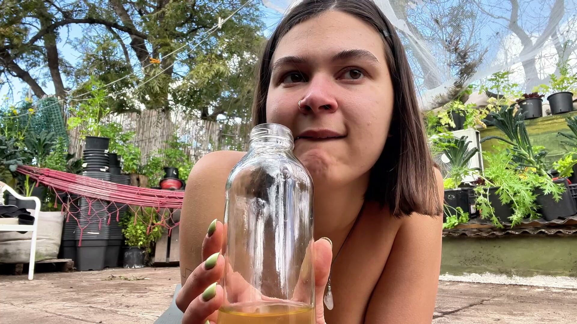 Kinky Mary Pees in a Bottle Outdoors and Drinks It
