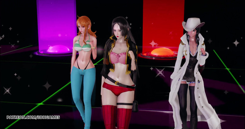 3D-Hentai Games: Mädchentag - Erwartungen striptease boa Hancock, Nami, Nico Robin, einteiler sexy...