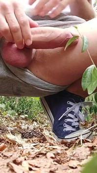 Un arrapato passeggiatore della foresta si masturba il suo cazzo duro