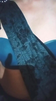 Indian Gay Crossdresser Bottom Pressing and Playing with Her Big Boobs in Black Saree Real Homemade XXX Sex