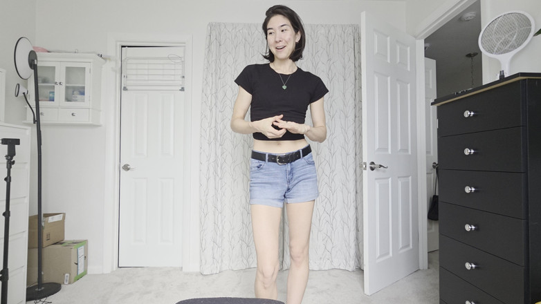 Ms_Emmy_Lynn: Skinny Fit Asian Outfit Sports Bra Thong Jean Shorts