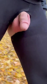 Indosso delle leggings see-through in un parco. Nudità