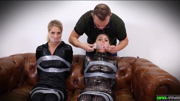 Gag Attack: Chloe & rebecca - catburglars in klebeband-bondage