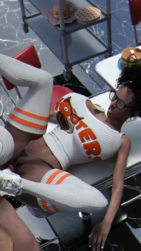 Gadis hooters baru dientot anal di meja restoran oleh manajer futa-nya
