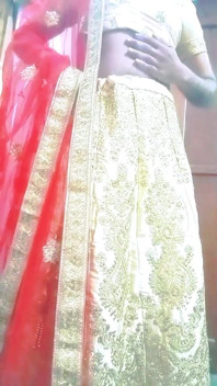 Indian Gay Crossdresser Gaurisissy Feeling Horny in Golden Lehanga