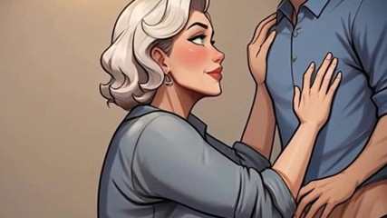 Aiwaifuloops: Waifu sekreter bakış açısı - beyaz saçlı nine ve esmer ofis...