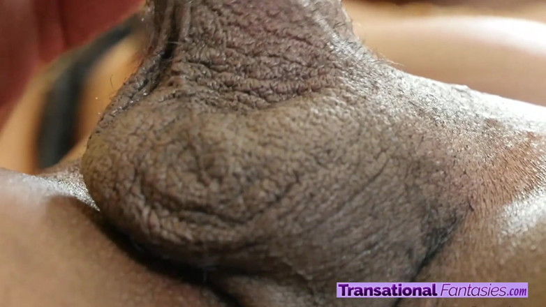 Transational Fantasies: Hot ebony black trans stockings and she cock