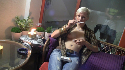 Smoke it bitch: Small tits blonde teen smoking her cigarettes